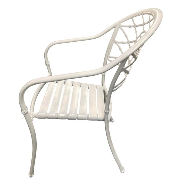 Vintage Palm Beach Regency White Aluminum & Vinyl Strap Armchairs For Sale - Image 4 of 12