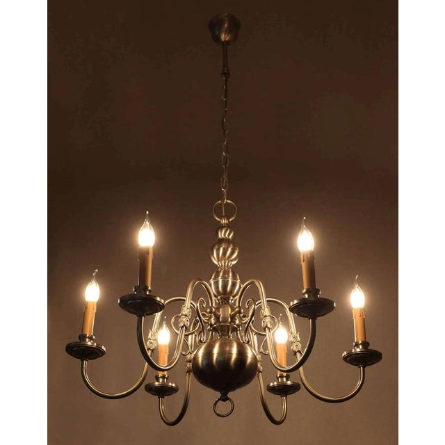 Dutch Six-Arm Chandelier in Brass For Sale - Image 4 of 5