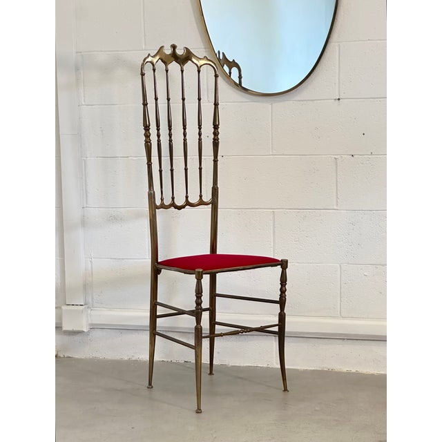 1950s brass chair, velvet seat