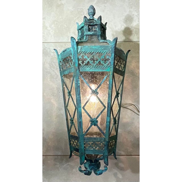Magnificent Single Vintage Bronze & Brass Hexagonal Wall Lantern Sconce For Sale - Image 4 of 17