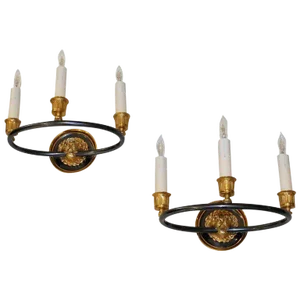 1960s Vintage Maison Baguès French Empire Style Lion Dore Wall Sconces - A Pair