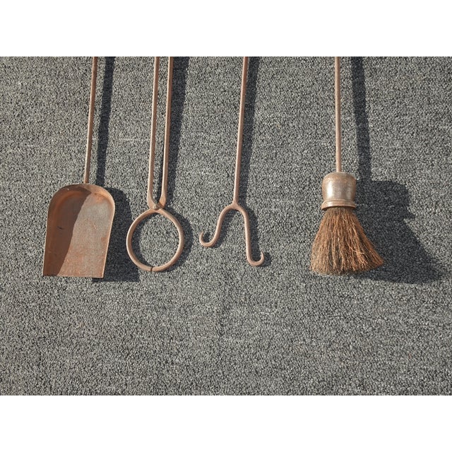 Metal Vintage French Farmhouse Rustic Rustic Fireplace Tools W Four Tools For Sale - Image 7 of 9