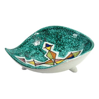 Italian Hand-Painted Glazed Tripod Dish, 1960s For Sale