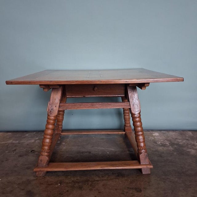 Antique Oak Table with Star Inlays, 1800s For Sale - Image 9 of 18