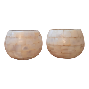 Mother of Pearl Mosaic Candle Holders Pair