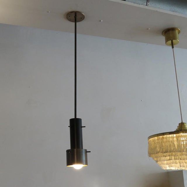 Bronze Italian Brass and Enameled Aluminum Pendant Light For Sale - Image 8 of 9