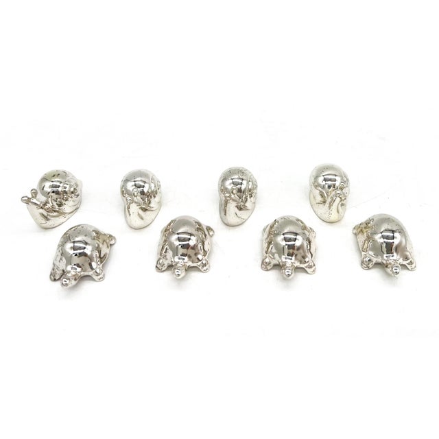 Metal Set of 8 Silver-Tone Snail & Turtle Place Card Holders – Whimsical / Coastal Cottage For Sale - Image 7 of 10