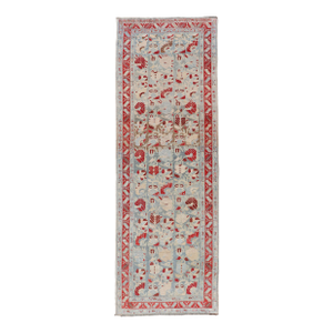 Antique Persian Hamedan Runner With Geometric in Light Blue & Raspberry Red 3'10 X 12'