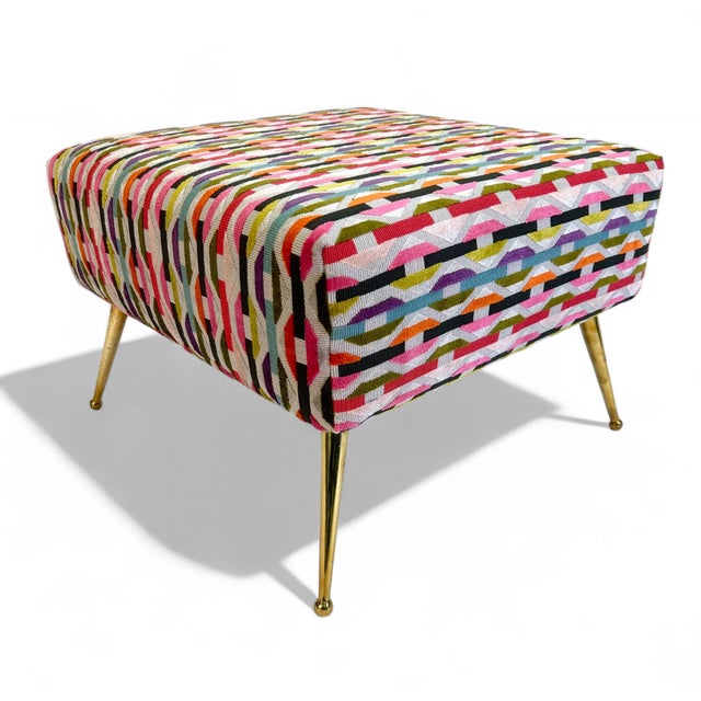 Montage Classic Stool Pair in Textured "Habanero Collection Fabric and Solid Brass Legs For Sale - Image 4 of 7