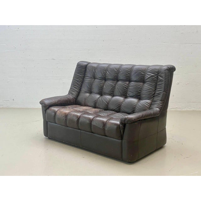 Vintage Black Leather Sofa, 1970s For Sale - Image 9 of 15