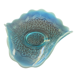 Vintage Jefferson Blue Opalescent Blue Glass Tri-Fold Dish