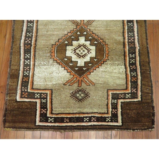 Mid 20th Century Vintage Brown Turkish Tribal Square Scatter Size Square Rug - 3'8" x 4'2" For Sale - Image 5 of 5