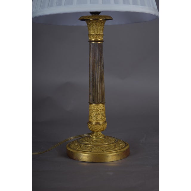 19th Century Ormolu Gilt Bronze Table Lamp with Pleated Shade For Sale - Image 4 of 11
