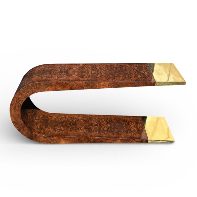 Aries Sculptural Burl Wood Console With Brass Ends by St2 Furniture 2 Available For Sale - Image 9 of 14