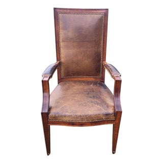 Vintage English Leather and Mahogany Armchair, 1920s For Sale
