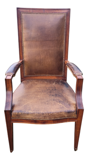 Vintage English Leather and Mahogany Armchair, 1920s