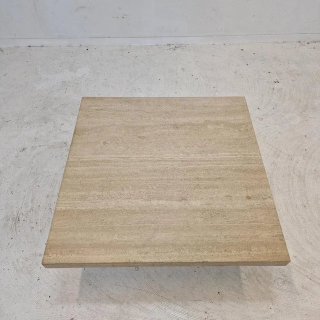 Stone Italian Square Coffee Table in Travertine, 1980s For Sale - Image 7 of 13