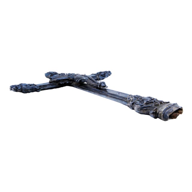 Silver Crucifix with Wooden Interior with Reliefs For Sale