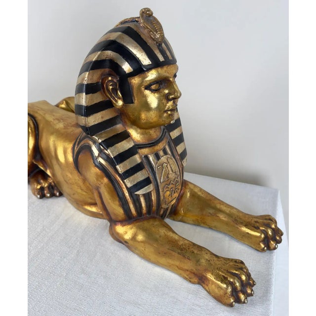 Egyptian Hand Painted Gold Sphinx Statue For Sale - Image 10 of 11