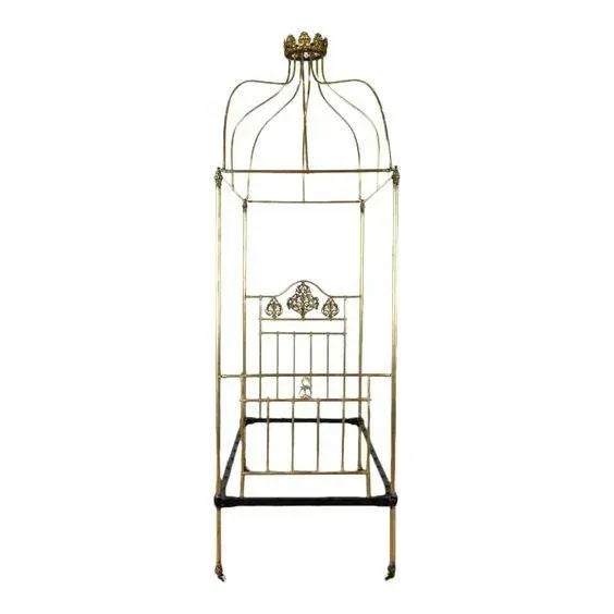 Antique Brass Twin Size Canopy Bed For Sale - Image 9 of 9