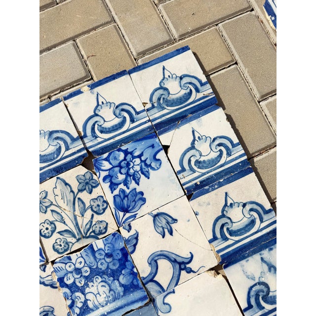 18th Century Portuguese Baroque Blue & White Flower Vase Tile Panel For Sale - Image 15 of 16
