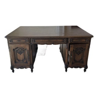 Late 19th Century French Provincial Style Carved Oak Partners Desk For Sale