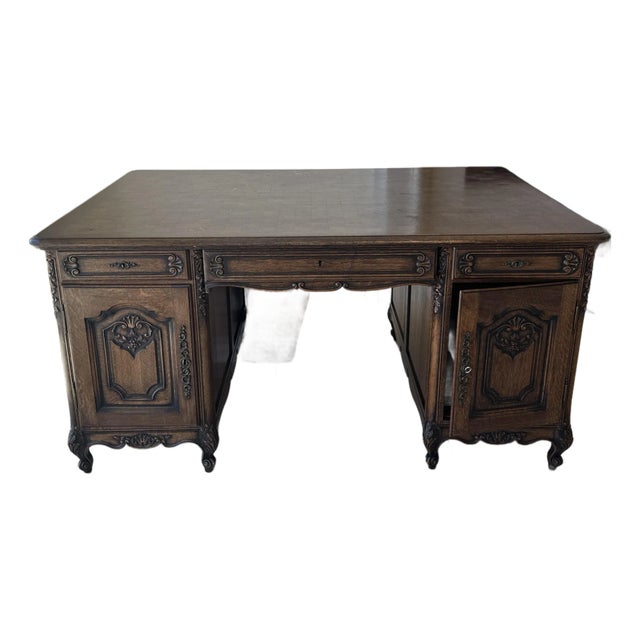 Late 19th Century French Provincial Style Carved Oak Partners Desk For Sale