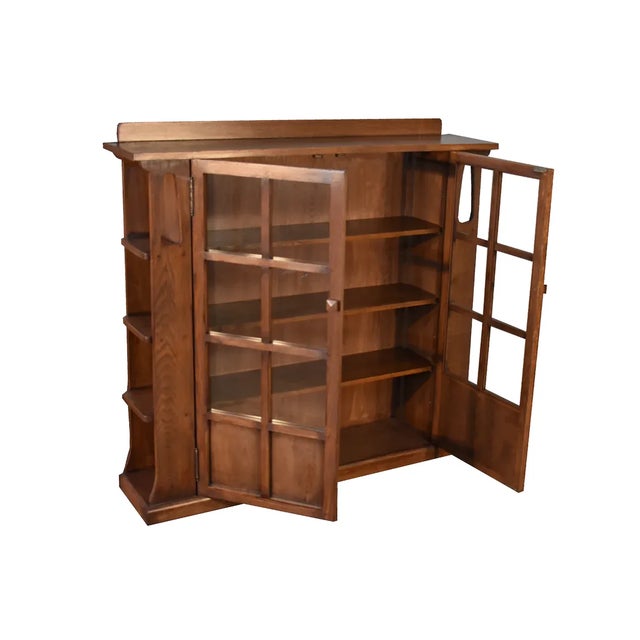 Mission Crafters and Weavers Mission Double Door Bookcase With Side Shelves in Walnut For Sale - Image 3 of 7