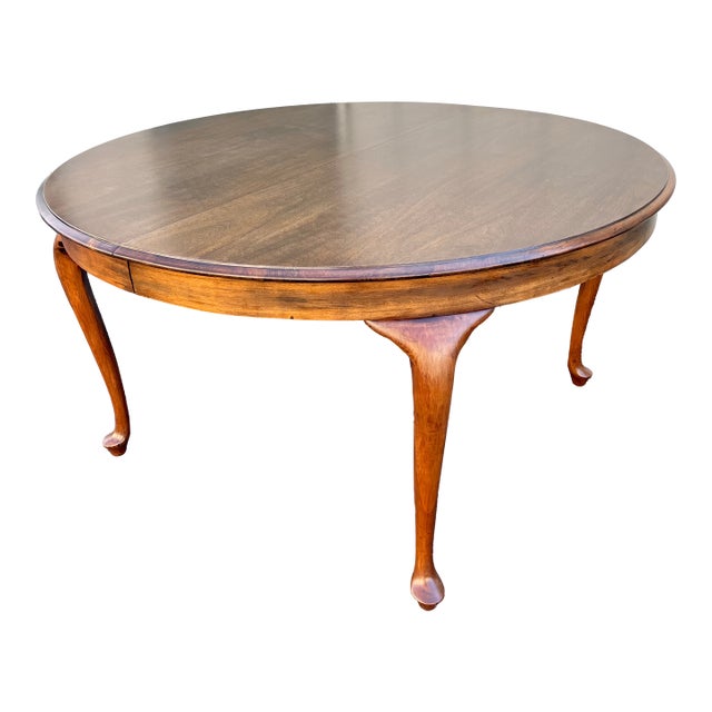 Early 1900s Large Round Oak Farmhouse Dining Table For Sale