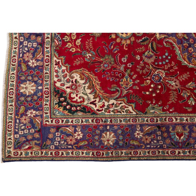 1960s Vintage Persian Tabriz Handmade Medallion Red Wool Rug For Sale - Image 4 of 7