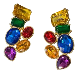 1990s Costume Jewelry Gilded Brass and Rhinestones Italian Clip-on Earrings, A Pair