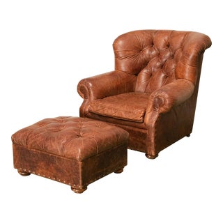 Restoration Hardware Chair and Ottoman For Sale
