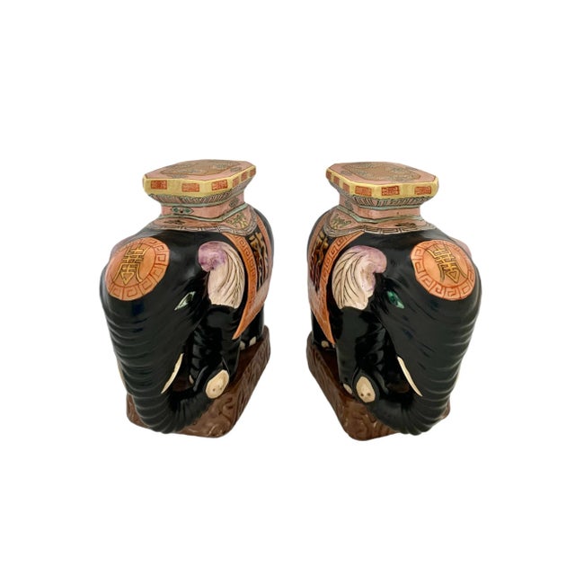 Mid 20th Century Vintage Pair Porcelain Elephant Figurine by Maitland Smith for Oriental Decor For Sale - Image 5 of 8