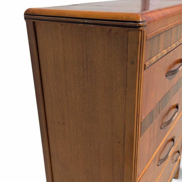Art Deco 1930s Art Deco Waterfall Tallboy Dresser With Figured Wood For Sale - Image 3 of 16