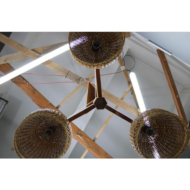 1970s Czechoslovakian Rattan and Pine Pendant Light, 1970s For Sale - Image 5 of 17