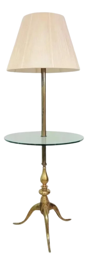 Vintage Queen Anne Style Solid Brass & Glass Occasional Floor Lamp Side Table