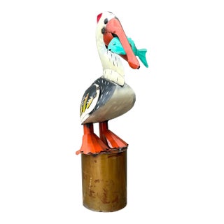 Vintage Torch Cut Metal Pelican For Sale