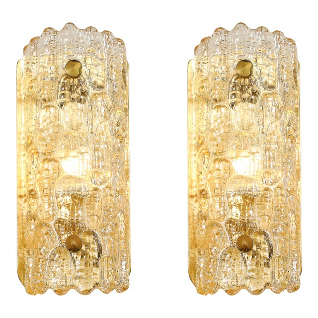 Pair of Mid-Century Mottled Honey Glass Sconces by Carl Fagerlund for Orrefors For Sale