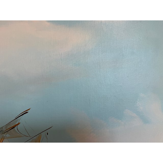 Late 20th Century Listed Artist Hewett Jackson Original Oil Painting | Tall Ship Seascape | Framed For Sale - Image 13 of 14