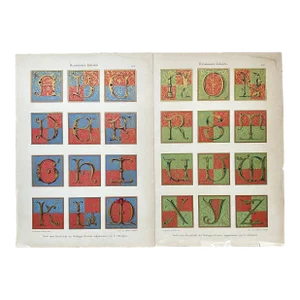 1897 Antique Typeface Lithograph - a Pair