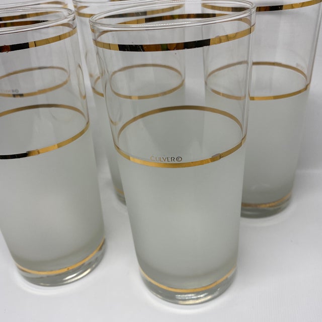 Vintage Culver Frosted and Clear Glass Drinking Glasses With Gold Trim