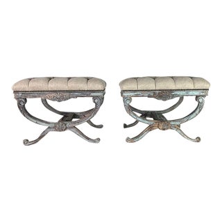 Pair of French Provincial Style Painted Benches C. 1930 For Sale