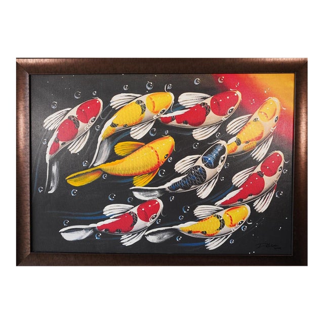 "Fish 2 (The Keeper's Tribute)" Contemporary Koi Painting by Joffer Jhon, Framed For Sale