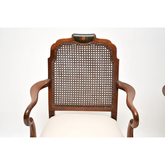 Antique Edwardian Lacquered Walnut and Cane Armchairs, 1900, Set of 2 For Sale - Image 6 of 12
