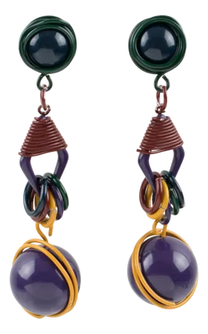 Space Age Futuristic Multicolor Wired Dangle Clip Earrings