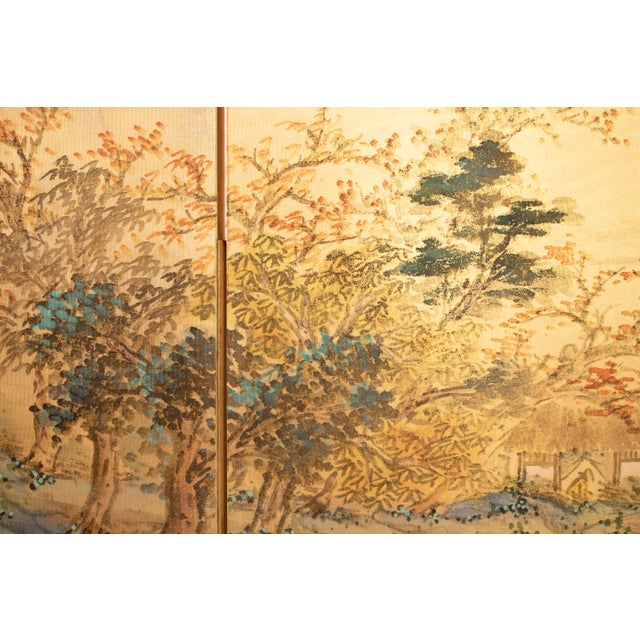 Japonisme 1970s Shōwa Era Japanese Byobu Screen, "At the Bank" For Sale - Image 3 of 17