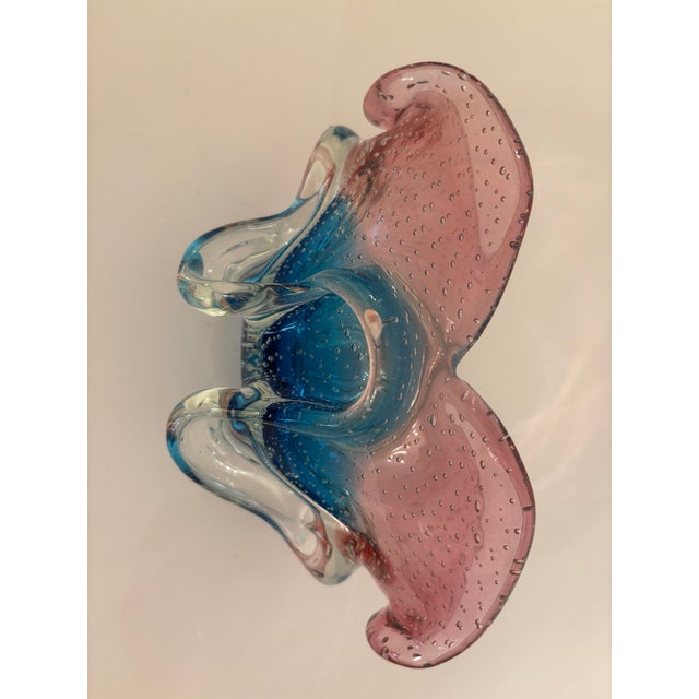 1950s Murano Vintage Hand Blown Glass Blue and Pink Oblong Candy Dish For Sale - Image 5 of 5
