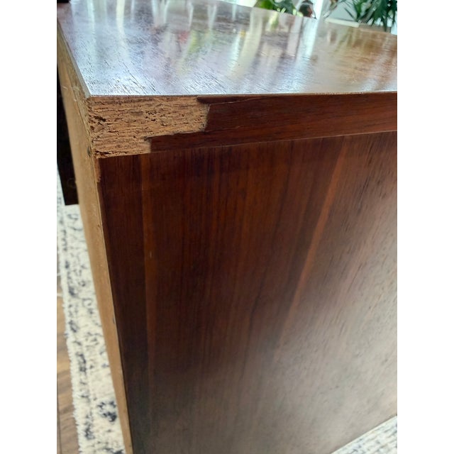 Wood 1960s Mid Century Modern Walnut Lowboy Dresser With Mirror For Sale - Image 7 of 7