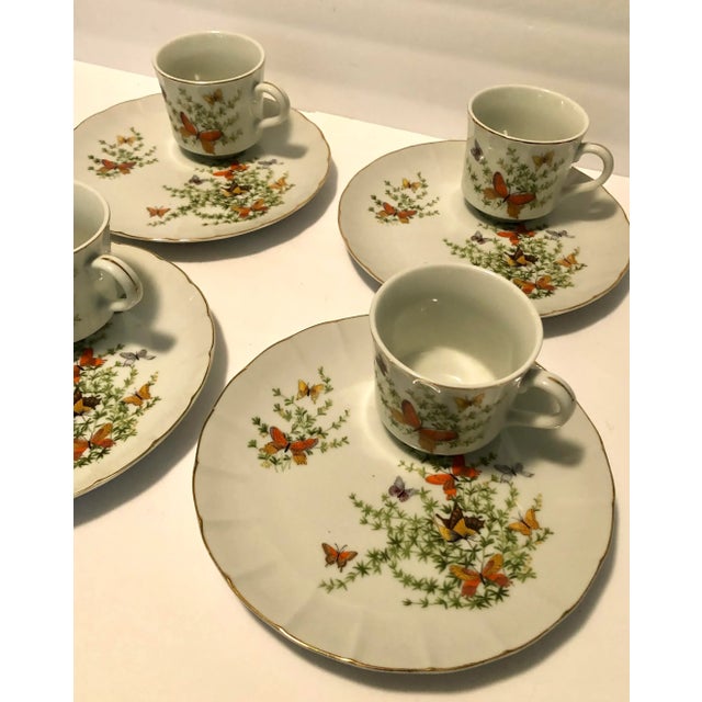 Vintage "Butterfly" Shafford Porcelain Tea Cups and Dessert Plates Set