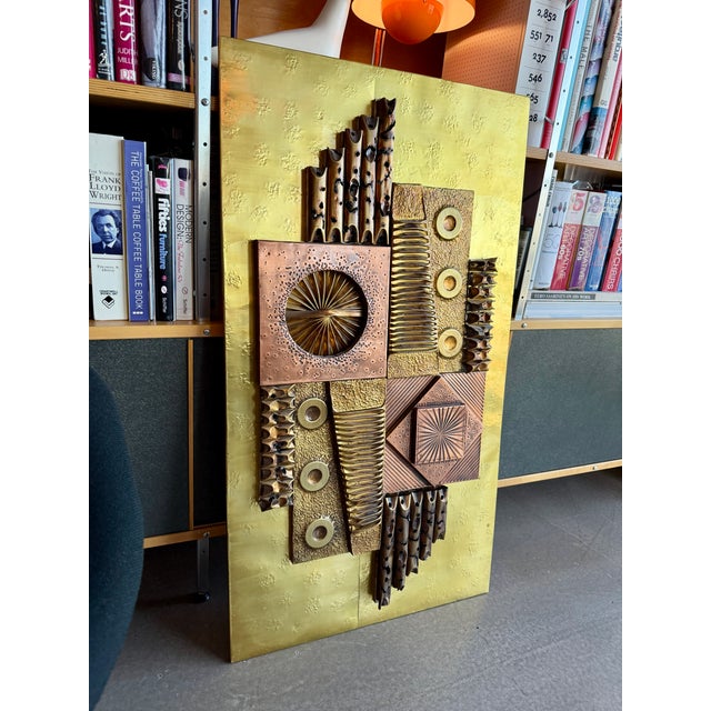 1970s Vintage 1970s Stephen Chun Brutalist Mixed Metal Wall Sculpture Mid Century Modern For Sale - Image 5 of 18